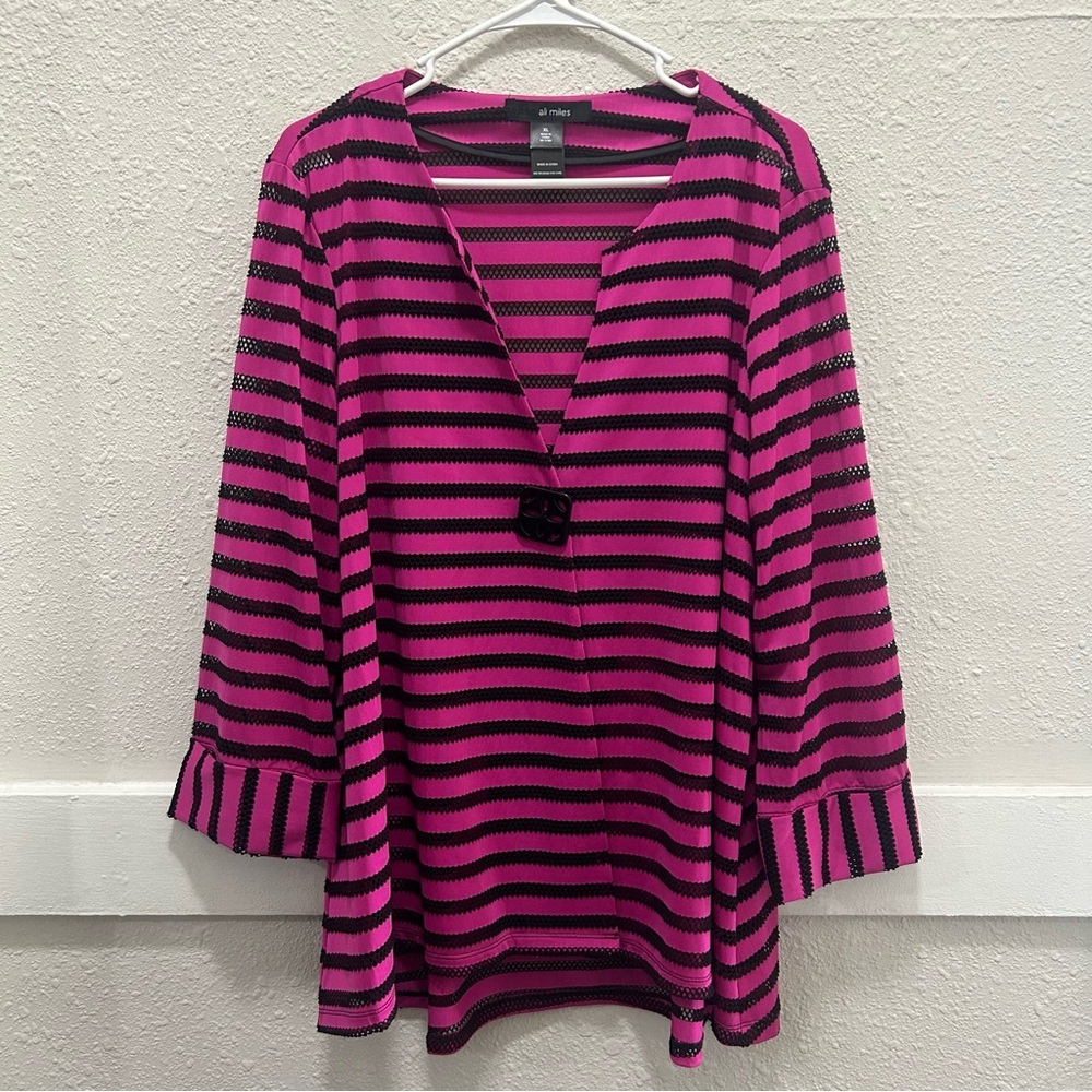 Ali Miles Magenta and Black Mesh Single Button Light Jacket XL